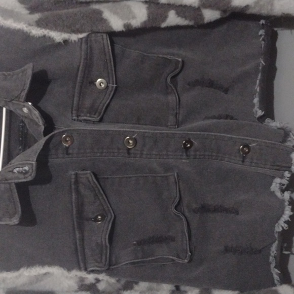 Vintage Havana Grey Denim Jacket With Camo Sleeves size small - Picture 4 of 8